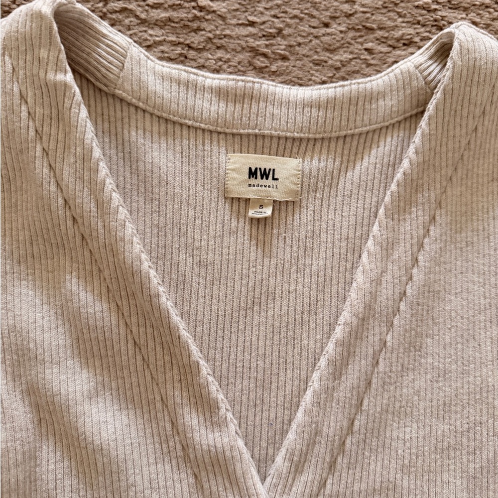 Madewell Ribbed Button Front Tank - Cream - Picture 4 of 4